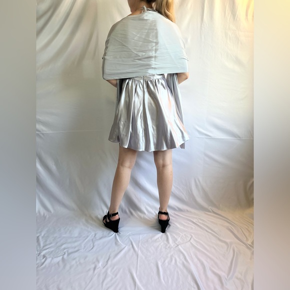 Fiesta Sparkly Glitter Silver Metallic Deep V Halter Mini Homecoming Dress - S - Picture 7 of 16